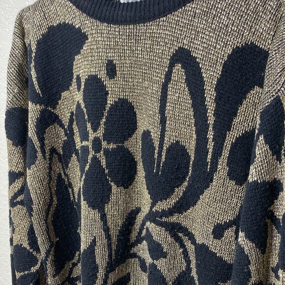 Vintage Jane Adams Sweater Womens Size XL? See Measurements Floral Metallic Gold - Picture 2 of 13